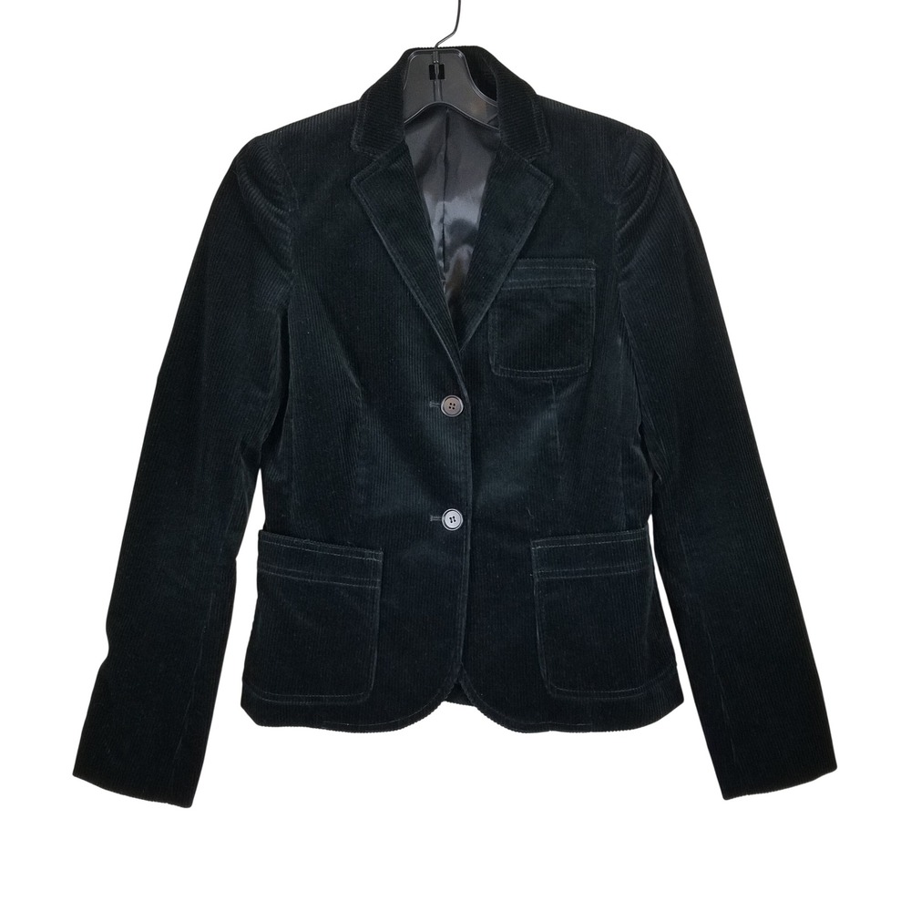 Theory Velour Blazer Womens 4 Black‎ Tailored Two Button Stretch Made in USA